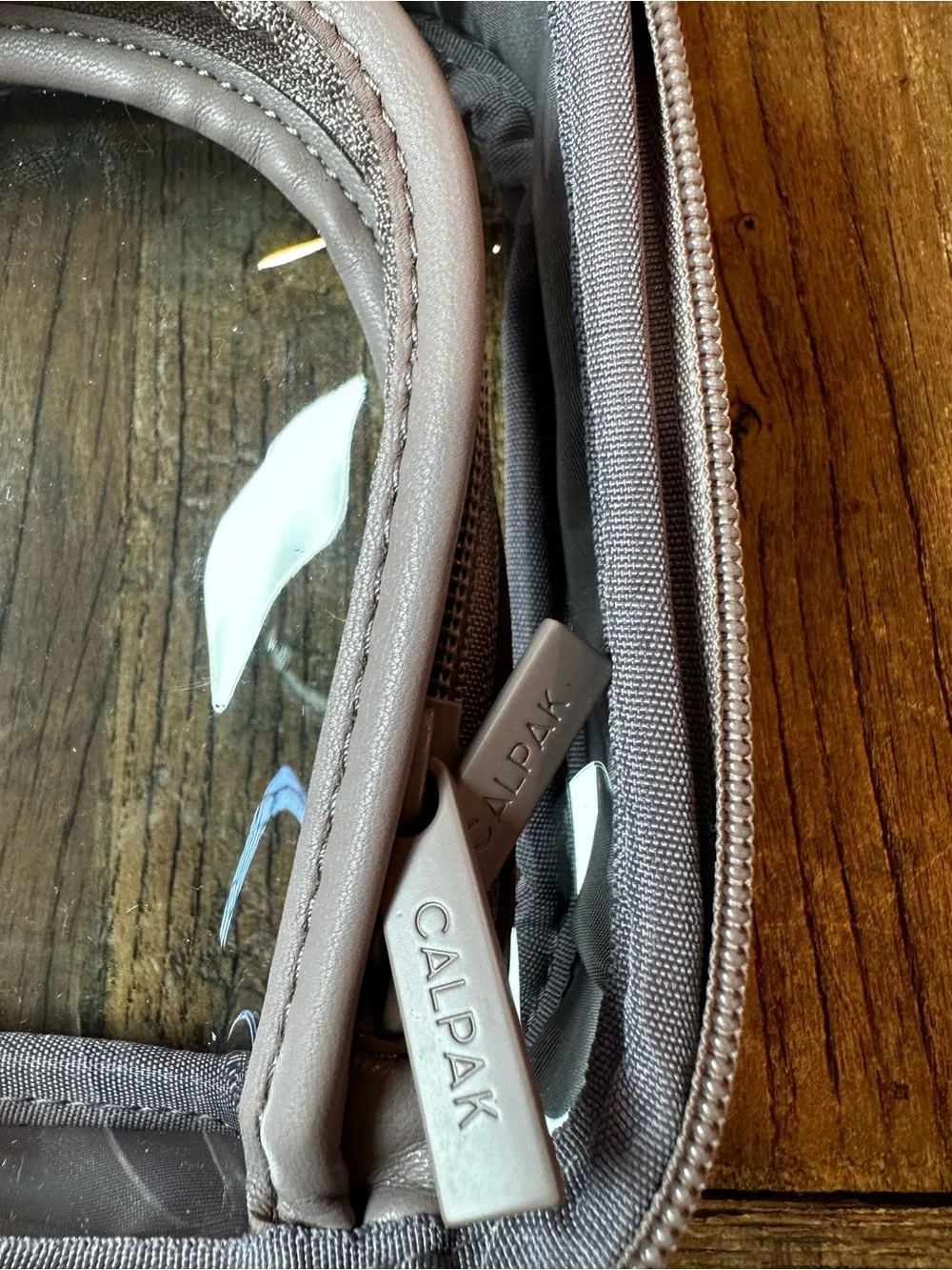 Calpak Clear Cosmetic Case with Dusty Mauve Trim
